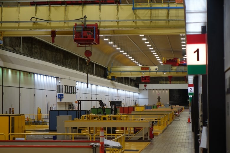 The vast multicoloured mahcine room is 300 metres long and full of machinery.