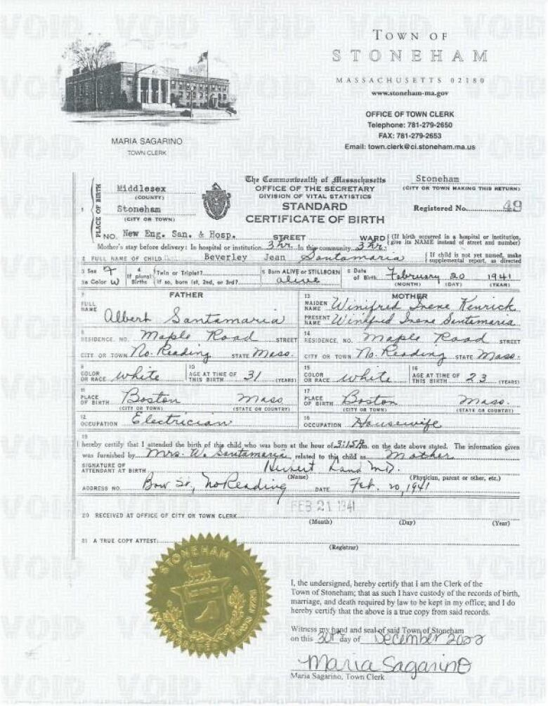 During it's investigation, CBC ordered Buffy Sainte-Marie's birth certificate from the town hall in Stoneham, Mass. It says the famous singer was born to 