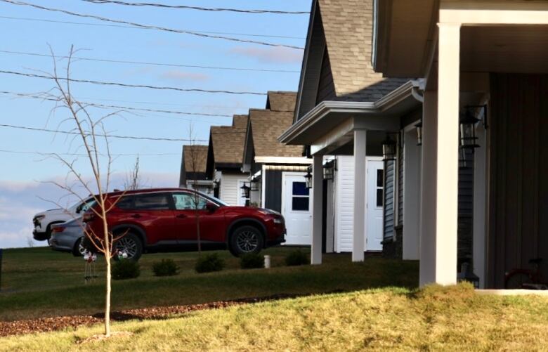 A row of new construction homes in Stewiacke, Nova Scotia.