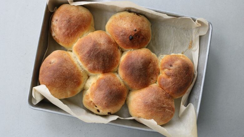 Buns in a pan. 