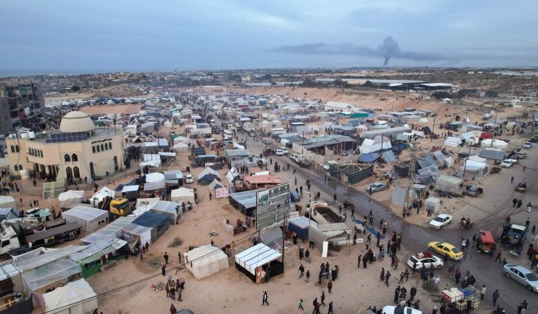 The camps of displaced Palestinians are seen in Rafah, in the Gaza Strip, near the Egyptian border.