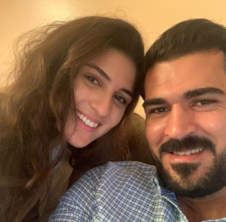 Palestinian-Canadian Shouq Alnajjar with her husband Othman Alnajjar. She is currently in Cairo and hoping her husband's mother can be added to the list of people approved to leave the Gaza Strip.