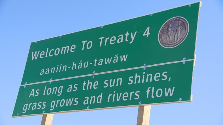 A highway sign marking Treaty 4 territory.