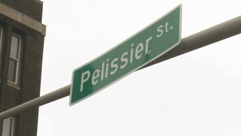 A street name sign.