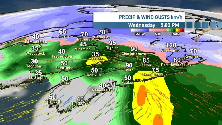 A weather map of the Maritimes.