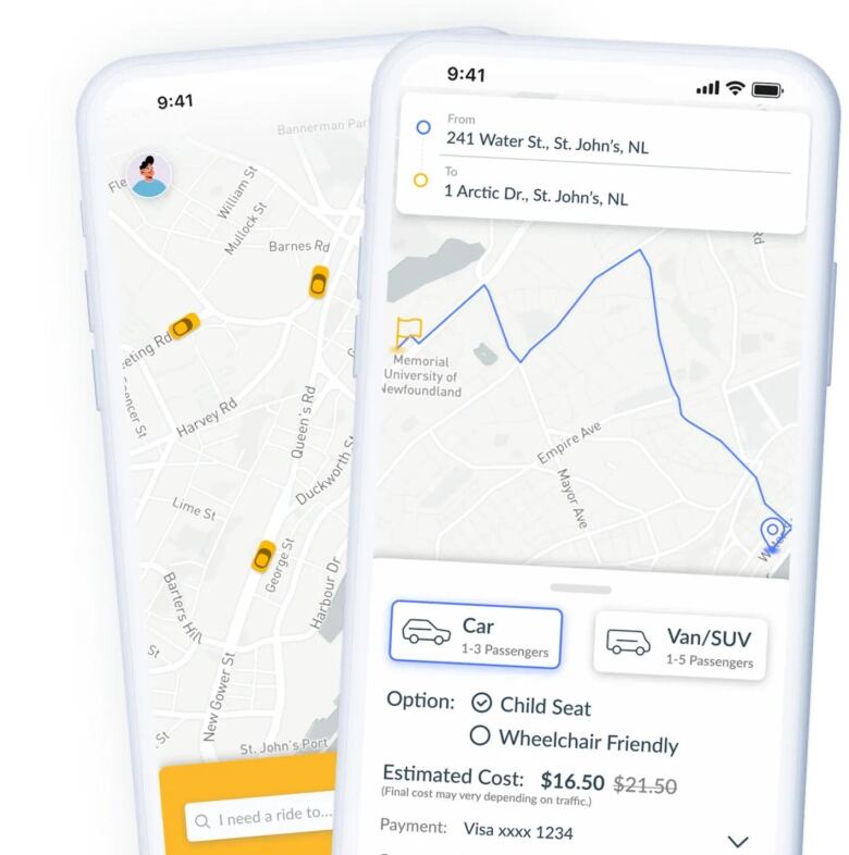 Screenshots of a ride sharing app.