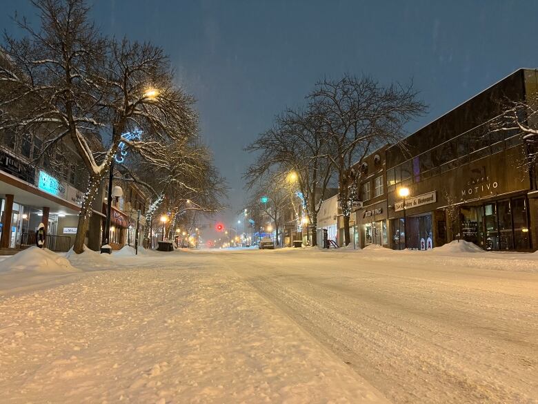 A city street covered in snow.