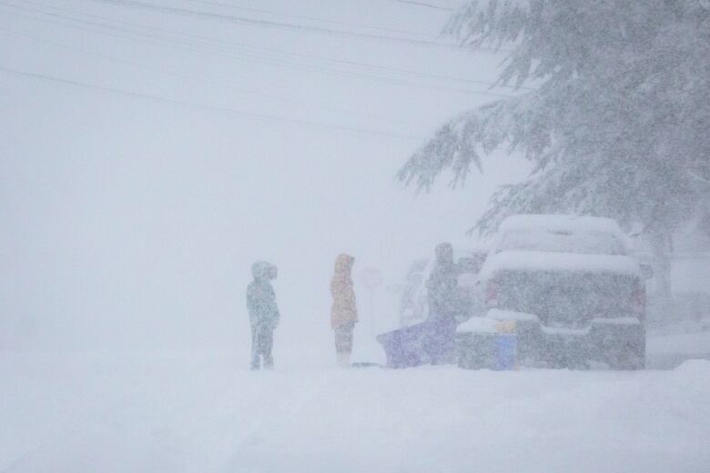 Children are pictured playing during a period of heavy snowfall in Surrey, British Columbia on Wednesday, January 17, 2024. 