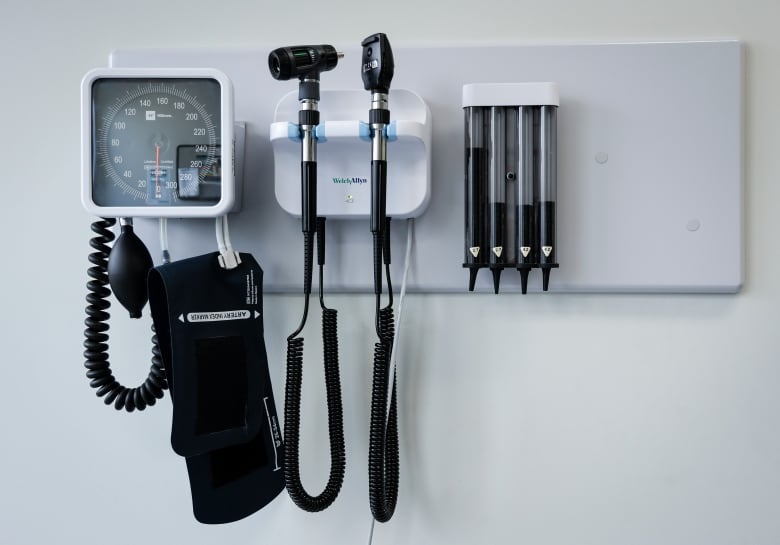 Medical tools are pictured in an exam room at a health clinic in Calgary in this July 2023 file photo.