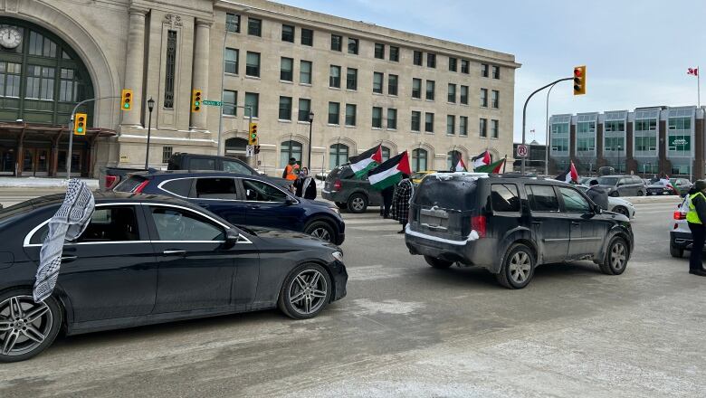 Traffic comes to a standstill during a rally.