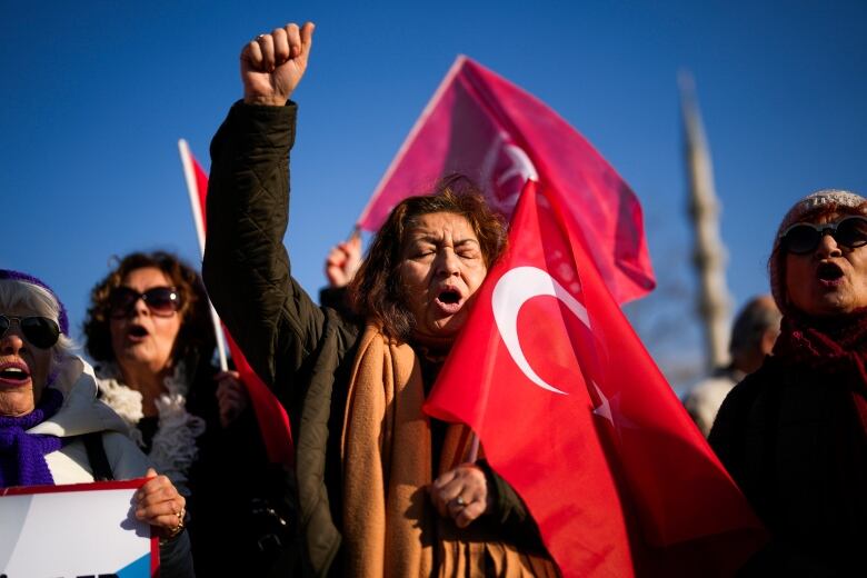 People shout slogans during a protest against the Sweden's NATO membership called by Turkish Vatan, or Patriotic Party, in Istanbul, Turkey.