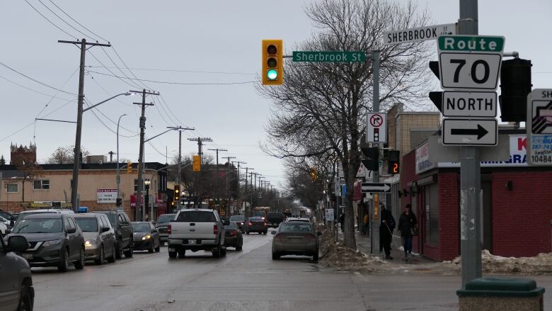 Care lined up on a street in Winnipeg.