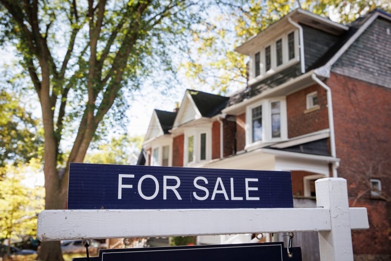 A for sale sign in front of a detached home.