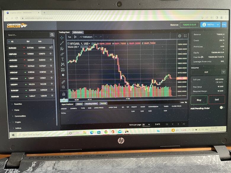 A website appearing to show investment charts for cryptocurrency. 