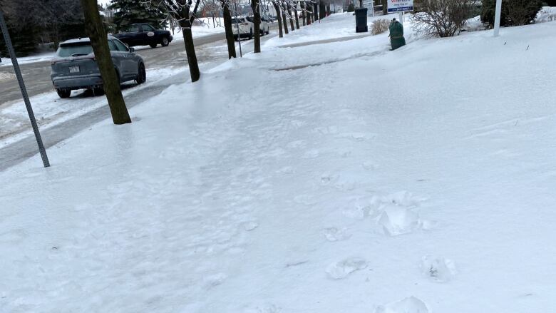 Snow covered with a thick crust of ice. 