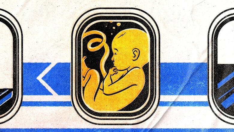 A fetus seen through an airplane window.