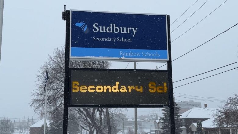 A blue sign that says Sudbury Secondary School.