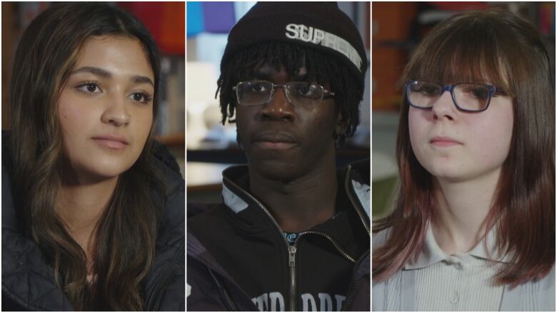 A composite image of two young women flanking a young man at centre shows three Gr. 12 students from Surrey, B.C. 