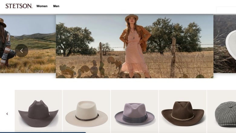 A fake website displays Stetson hats for sale.