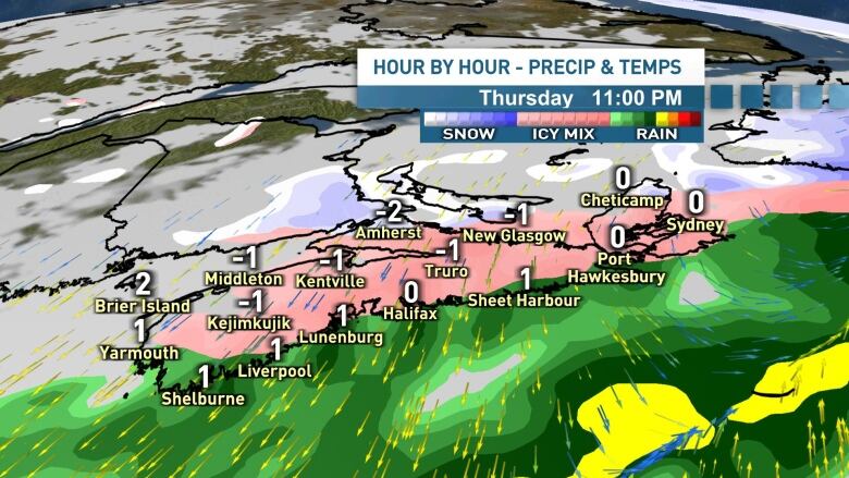 Freezing rain and ice pellets across Nova Scotia on Thursday evening.