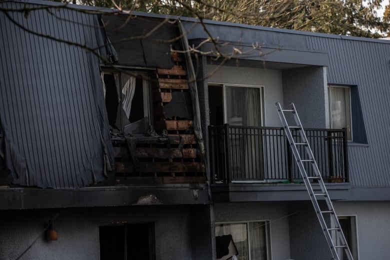 Fire damage at a Coquitlam, B.C., apartment on March 7, 2024.