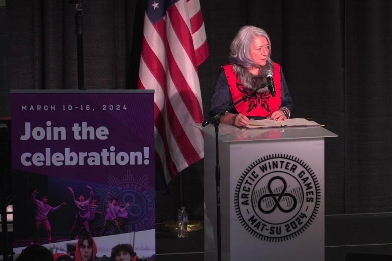 Mary Simon at podium