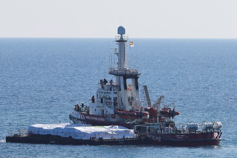 A vessel sails with a cargo of humanitarian aid for Gazans.