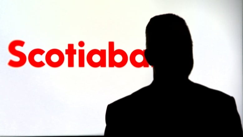 An anonymous shadow of a person in front of the Scotiabank logo.