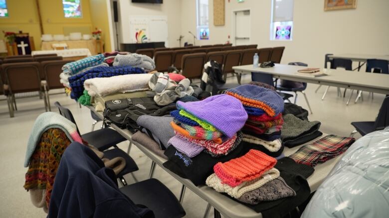 Pictured are donations in Creston's Trinity United Church in January of 2024. The community raised $30,000 to open an emergency overnight shelter this winter.