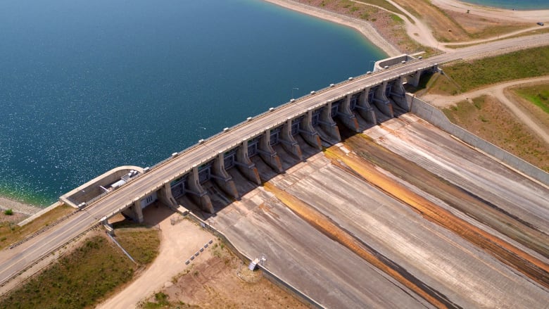 An overhead view of Lake Diefenbaker