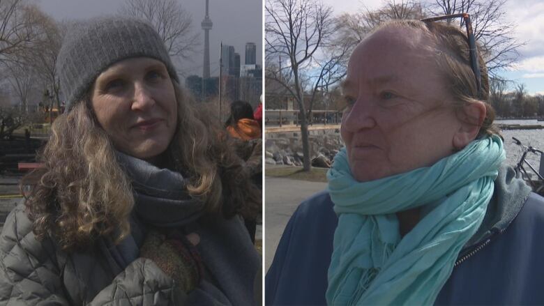 Two women, pictured in separate photos shown side by side, look away from the camera.