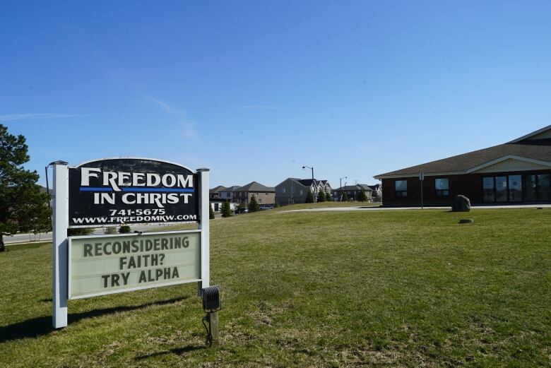 A sign for a church.