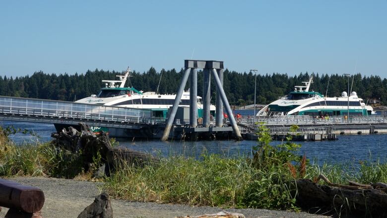 Hullo Ferries docked at the cruise ship dock that was built in 2011. The fast pedestrian ferry uses the infrastructure that was built for cruise ships to operate its service. 