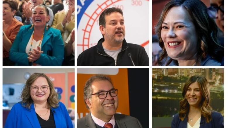 Until today, six people were vying for the leadership of the Alberta NDP. Top row, from left, Jodi Calahoo Stonehouse, Gil McGowan and Kathleen Ganley. Bottom row, from left, Sarah Hoffman, Naheed Nenshi and Rakhi Pancholi, who dropped out of the race on Tuesday, trimming the field to five.