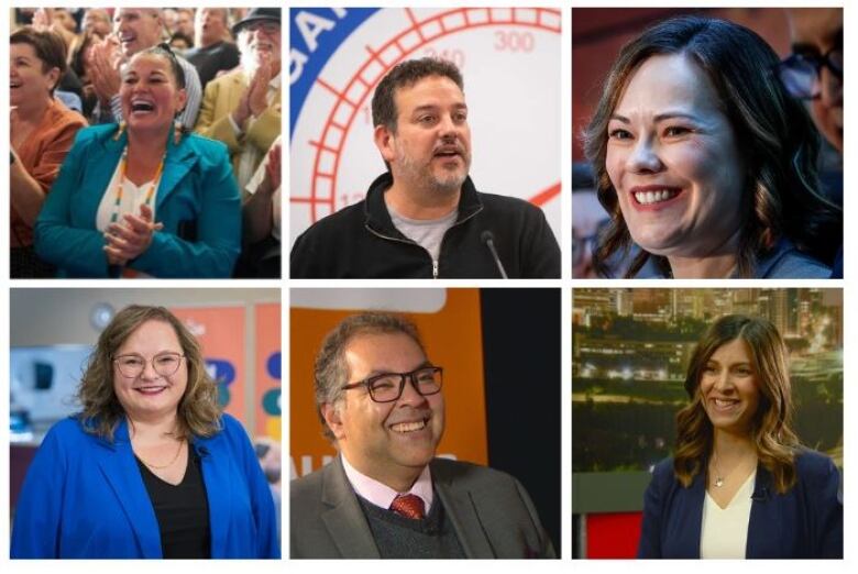 Until today, six people were vying for the leadership of the Alberta NDP. Top row, from left, Jodi Calahoo Stonehouse, Gil McGowan and Kathleen Ganley. Bottom row, from left, Sarah Hoffman, Naheed Nenshi and Rakhi Pancholi, who dropped out of the race on Tuesday, trimming the field to five.