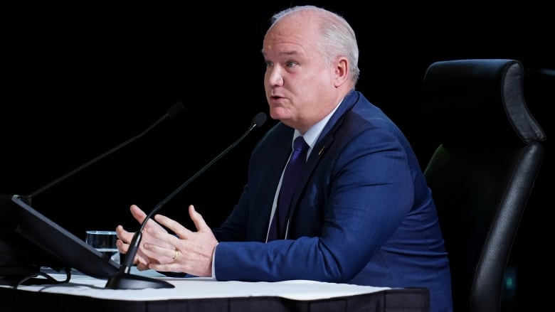 Erin O'Toole appears as a witness at the Public Inquiry Into Foreign Interference in Federal Electoral Processes and Democratic Institutions in Ottawa on Wednesday, April 3, 2024.