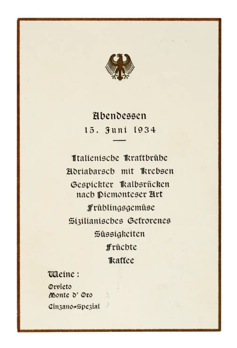 A menu written in German. 