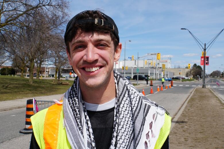 York University teaching assistant Patrick Teed stands outside a picket line near York's Keele Campus.