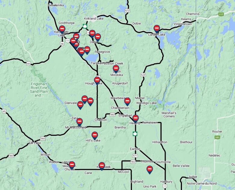 a map shows highway closures due to flooding