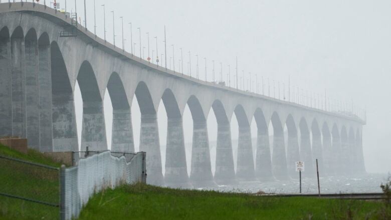 Confederation Bridge on a foggy day.