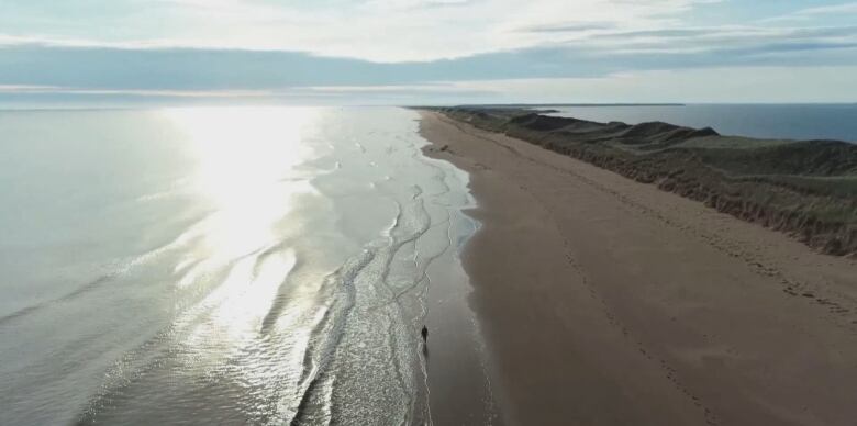 A drone view of the shoreline of one of the many sandy islands that make up Pituamkek. 