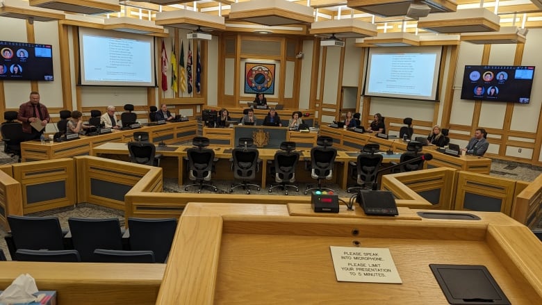 An image from the speakers box at City Council