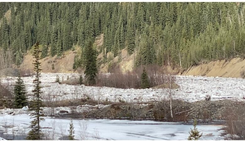 A bunch of ice in a river 