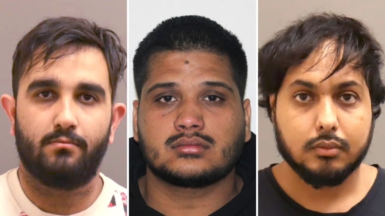 Mug shots of three South Asian men.