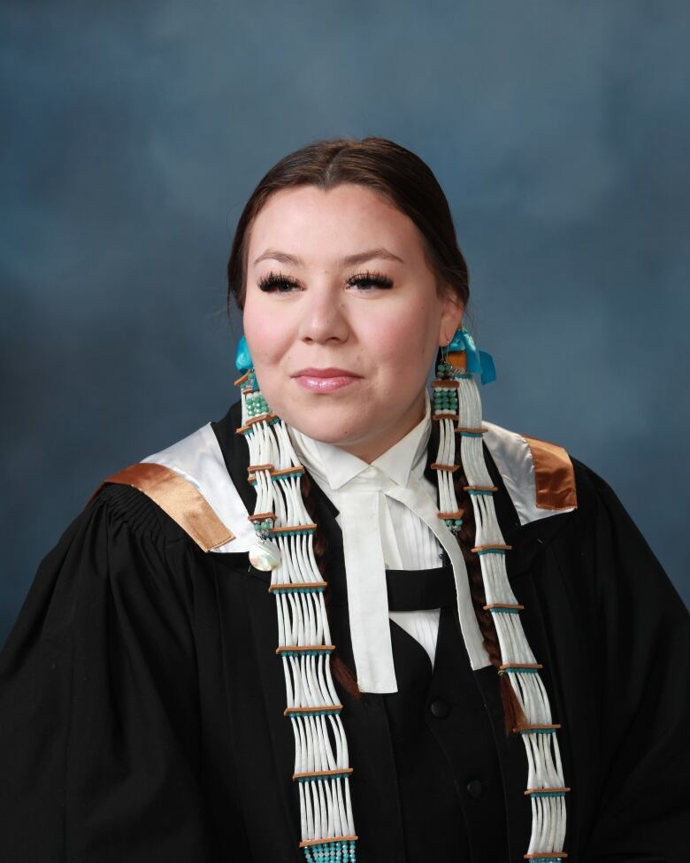 Woman in a grad photo