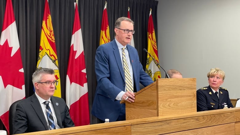 Steve Sullivan, CEO of MADD Canada, speaks at a news conference in Fredericton announcing new penalties for impaired driving in New Brunswick.