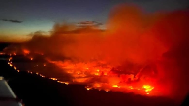 A wildfire as seen from the sky.