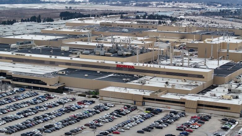 An aerial photograph of the Honda manufacturing Plant, in Alliston Ontario on Feb. 22, 2024.