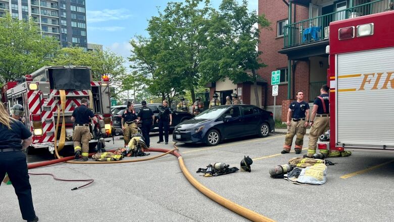 London fire crews on the scene of a fire that broke out at 654 King Street in London, Ont., on May 15, 2024.