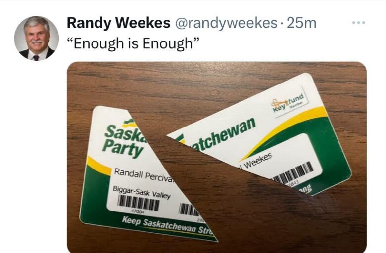 Speaker of the Legislative Assembly and MLA for Biggar-Saskatchewan Valley Randy Weekes posted this on his X account on Wednesday night.